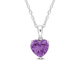 1.50 Carat (ctw) Amethyst Heart Solitaire Pendant Necklace in Sterling Silver with Chain